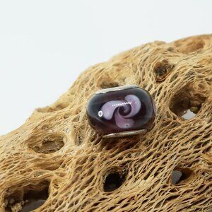 Purple and White European Glass Charm Bead with Silver Core Center